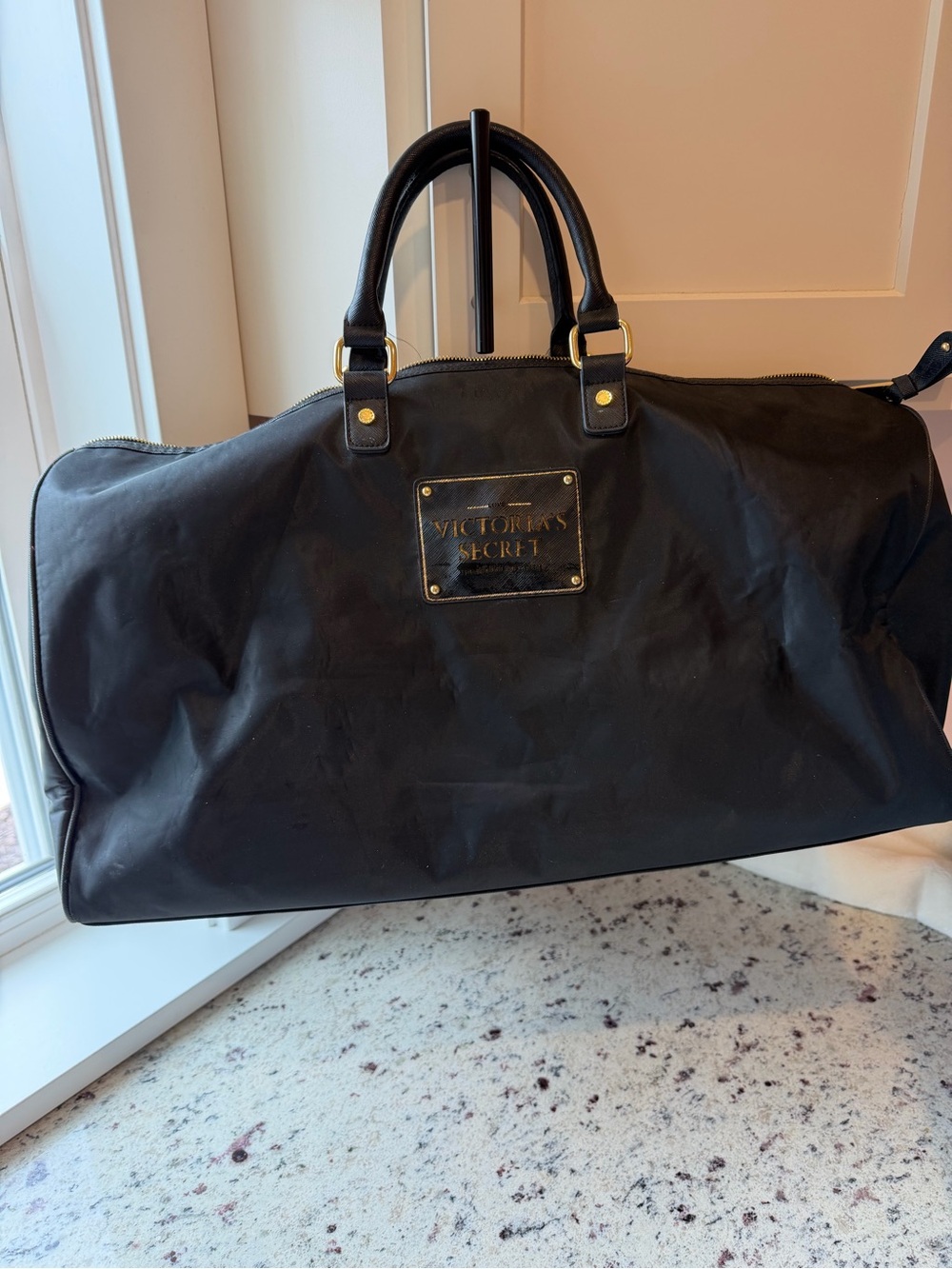 Victoria's Secret Black Travel Duffel with Gold Accents